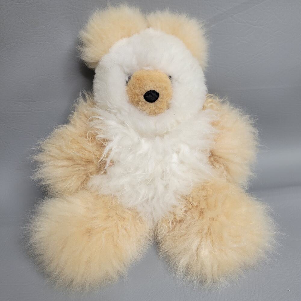 Shupaca Alpaca Fur Teddy Bear Soft Furry Tan Cream 14" Stuffed Animal Plush